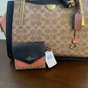 Coach 36 Dreamer  Navy Blue and Tan multi and matching small wallet